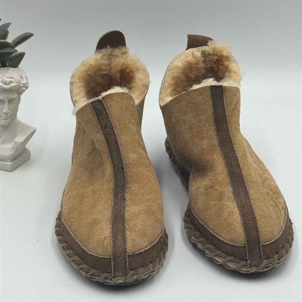 Women’s Suede Shearling Moccasin Slippers - Tan